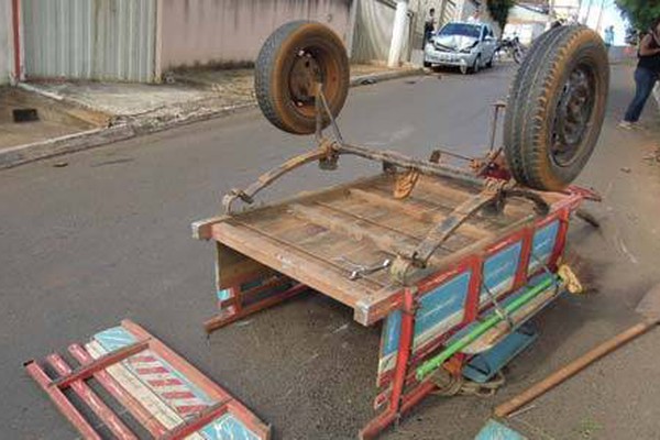 Motorista passa mal e "atropela" carroça deixando pai, filho e cavalo feridos